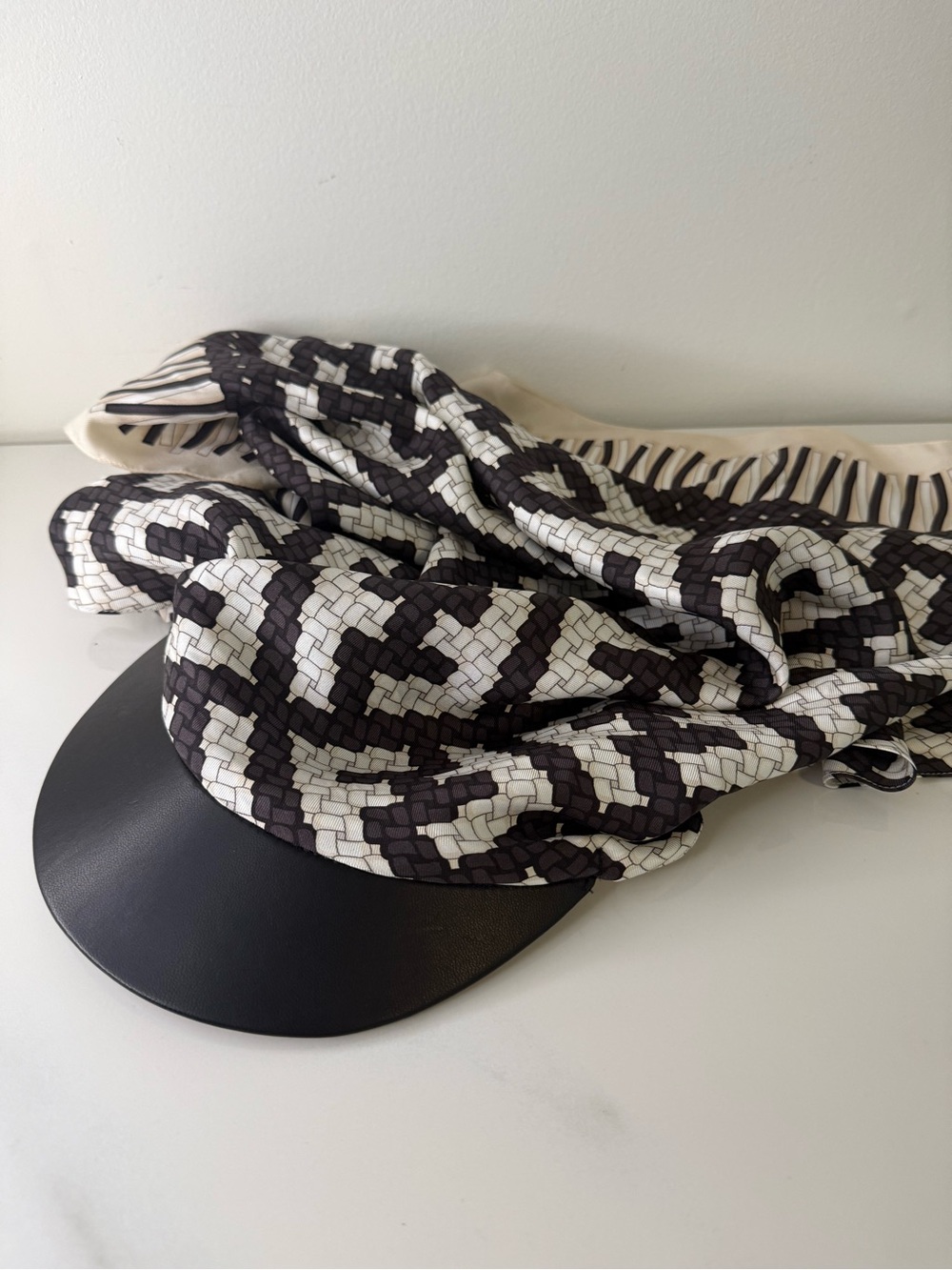 Fendi Printed Scarf Visor Hat | Black & Ivory | Made in Italy